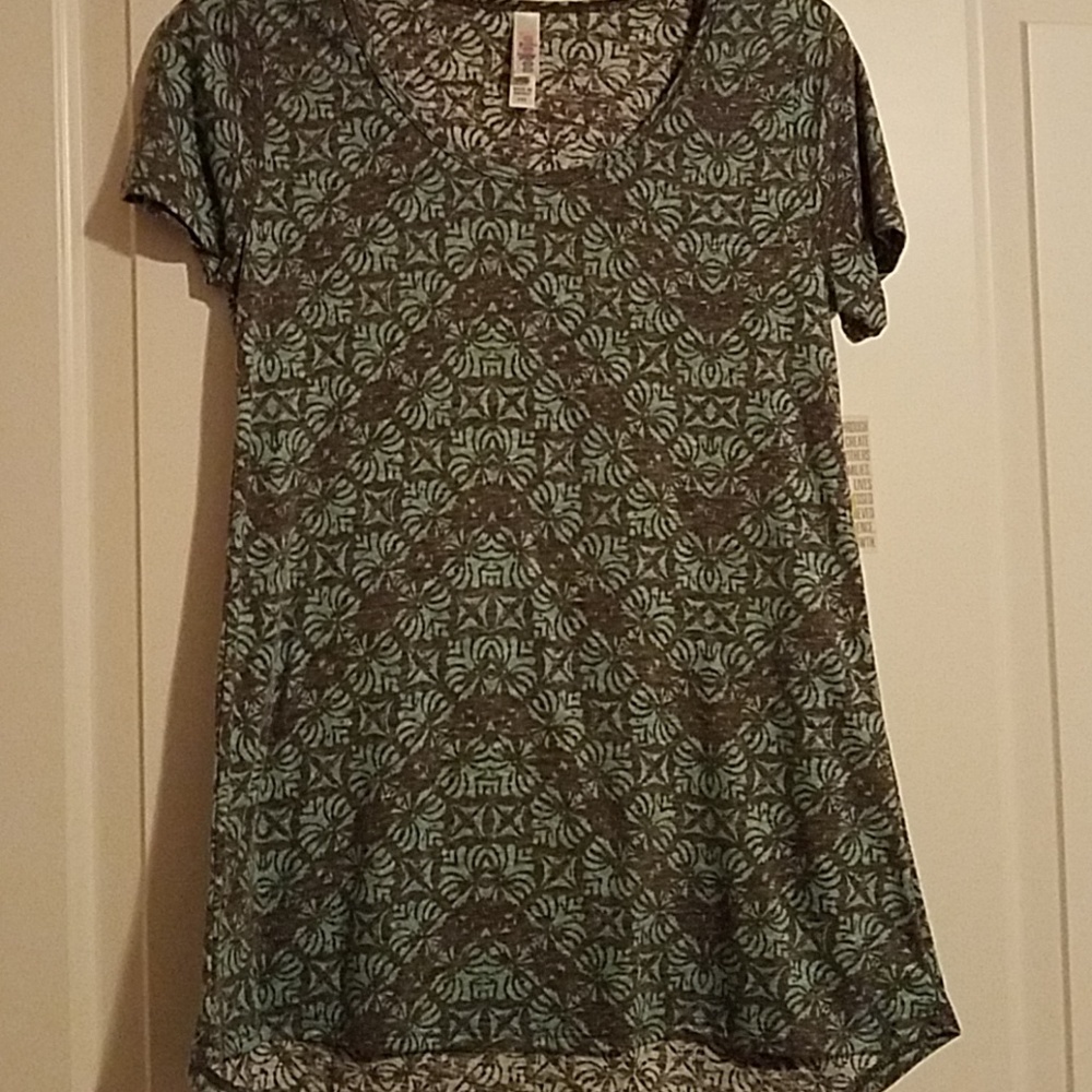 Lularoe Classic Tee Grey and Mint Pattern XXS, NWT